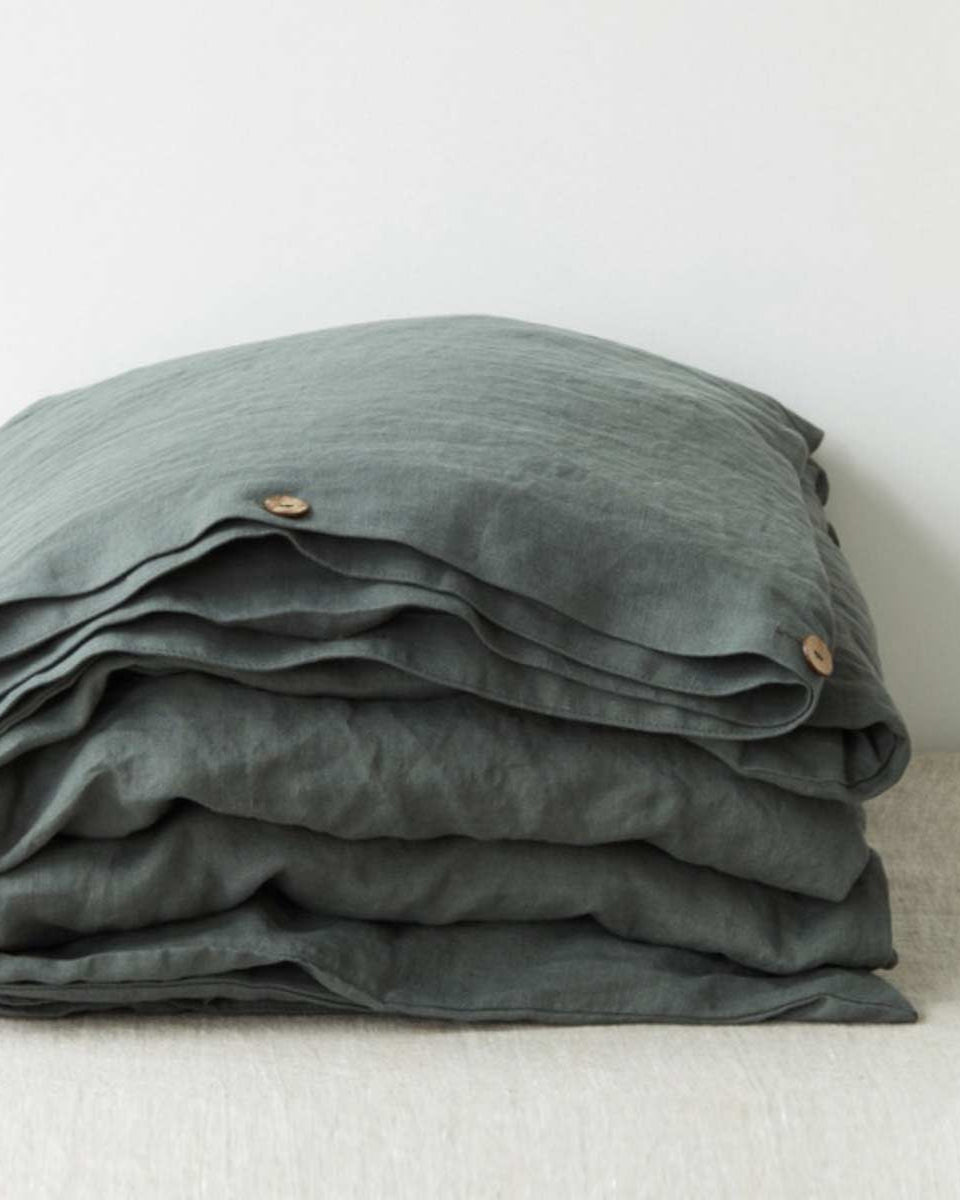 Copripiumino verde scuro in lino