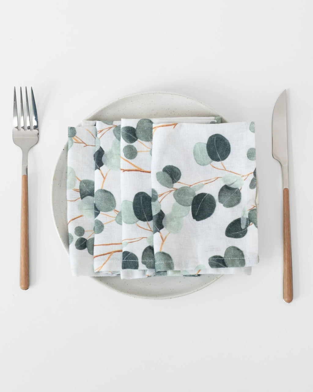 Eucalyptus - Set 2 tovaglioli in lino stampa con foglie