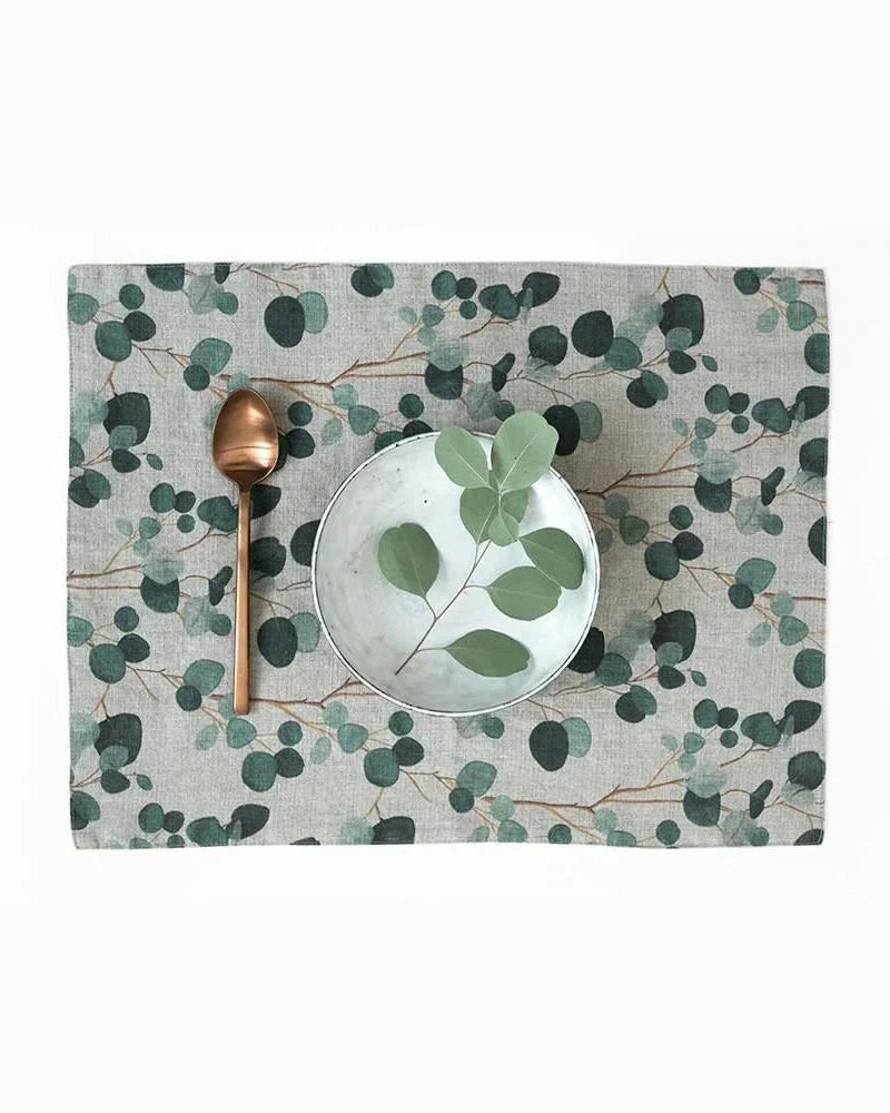 Eucalyptus - set 6 tovagliette in lino naturale stampa con foglie
