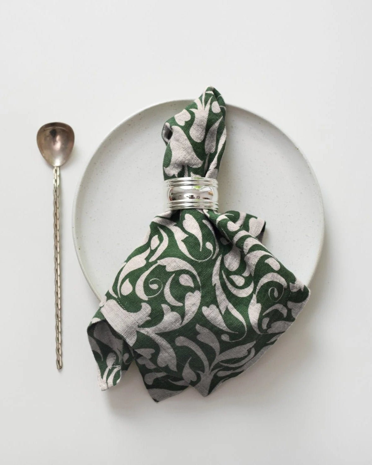 Evergreen - Set 4 tovaglioli in lino, fantasia verde scuro