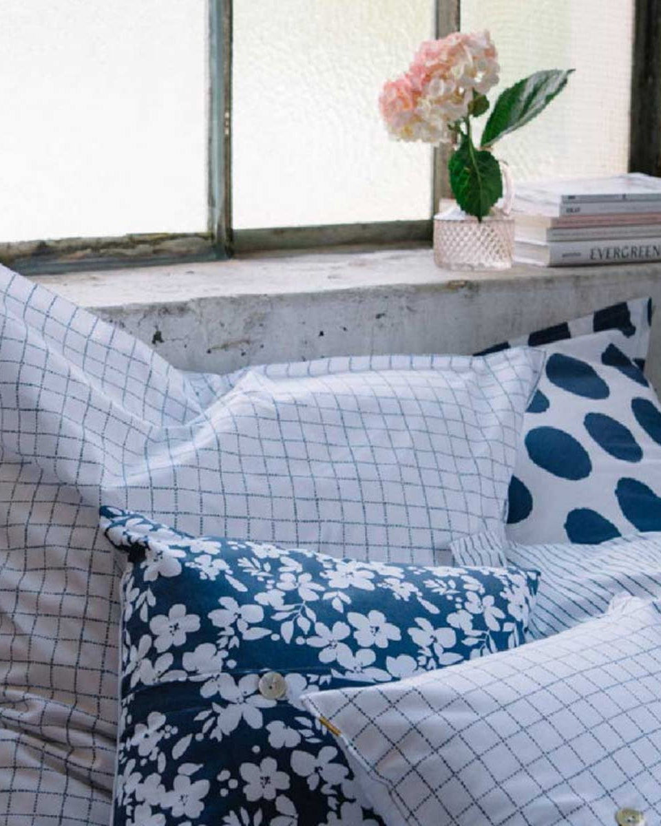 Federe a quadretti blu in percalle di cotone