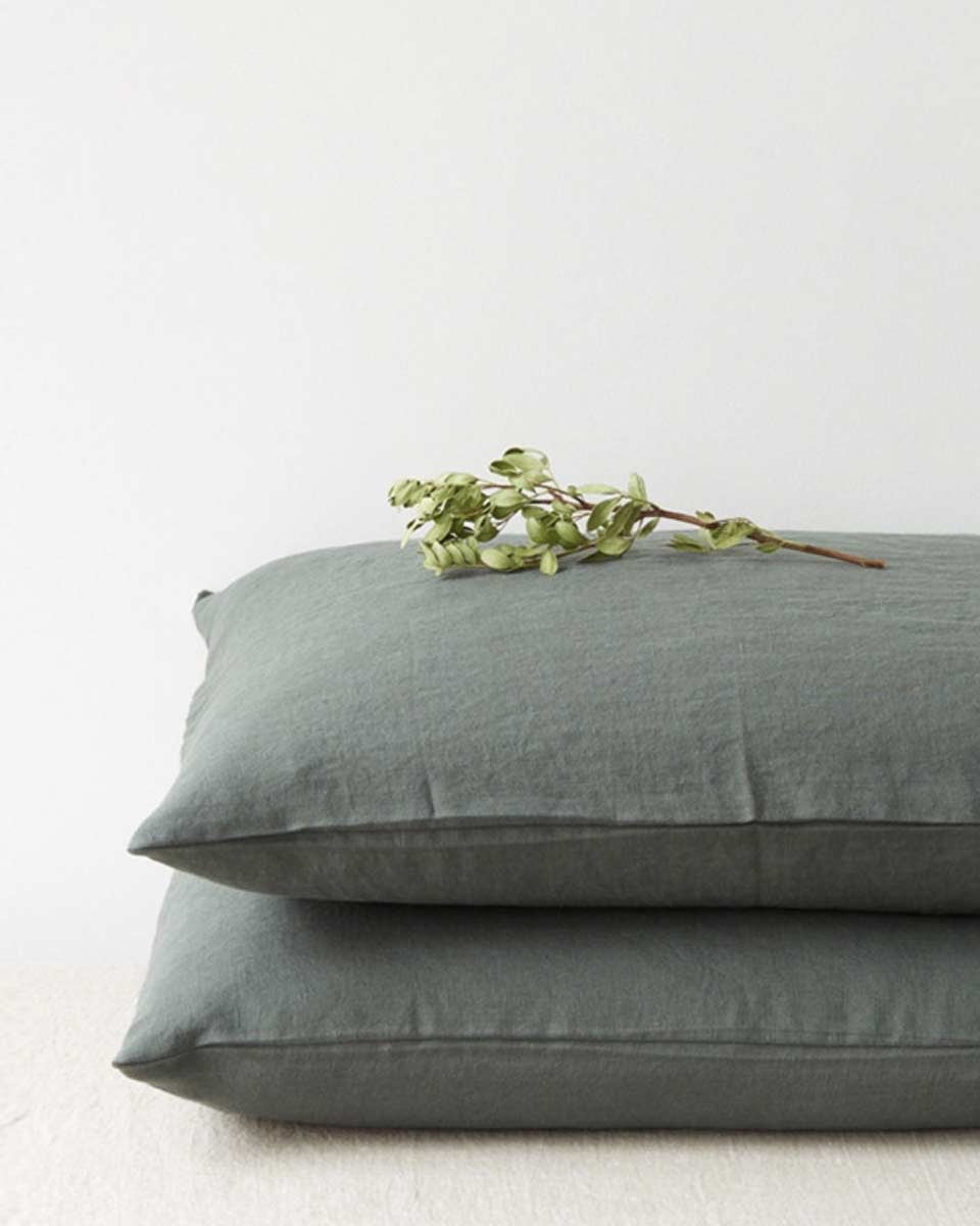 Federe in puro lino verde scuro