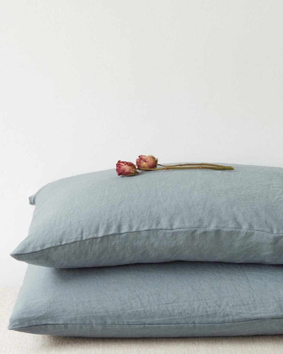 Federe di lino azzurro polvere