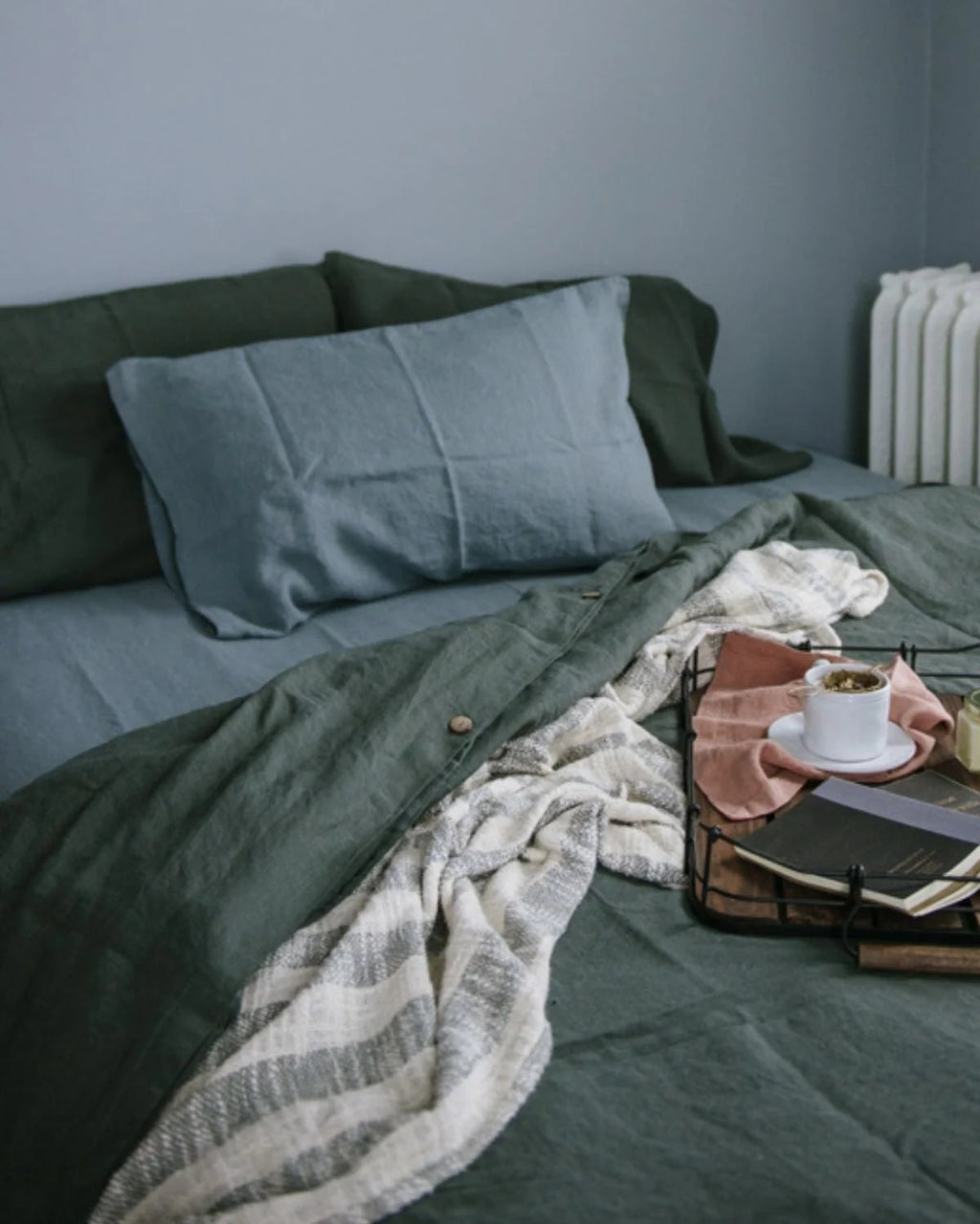 Forest Green -  set copripiumino in lino color verde scuro + federe