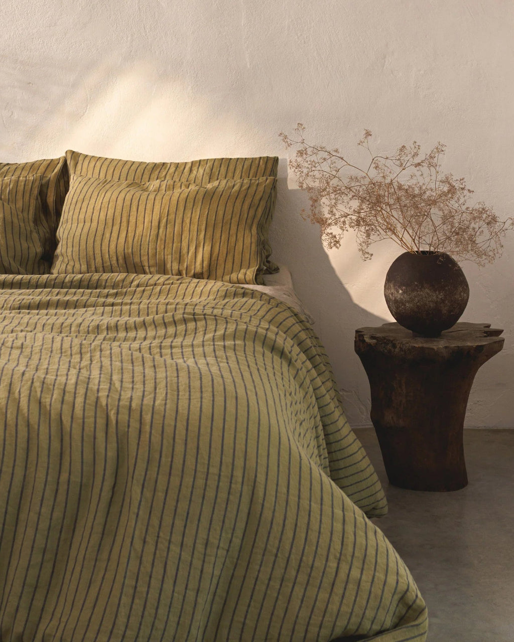 Green blue stripe - set copripiumino in lino verde a righe blu + federe