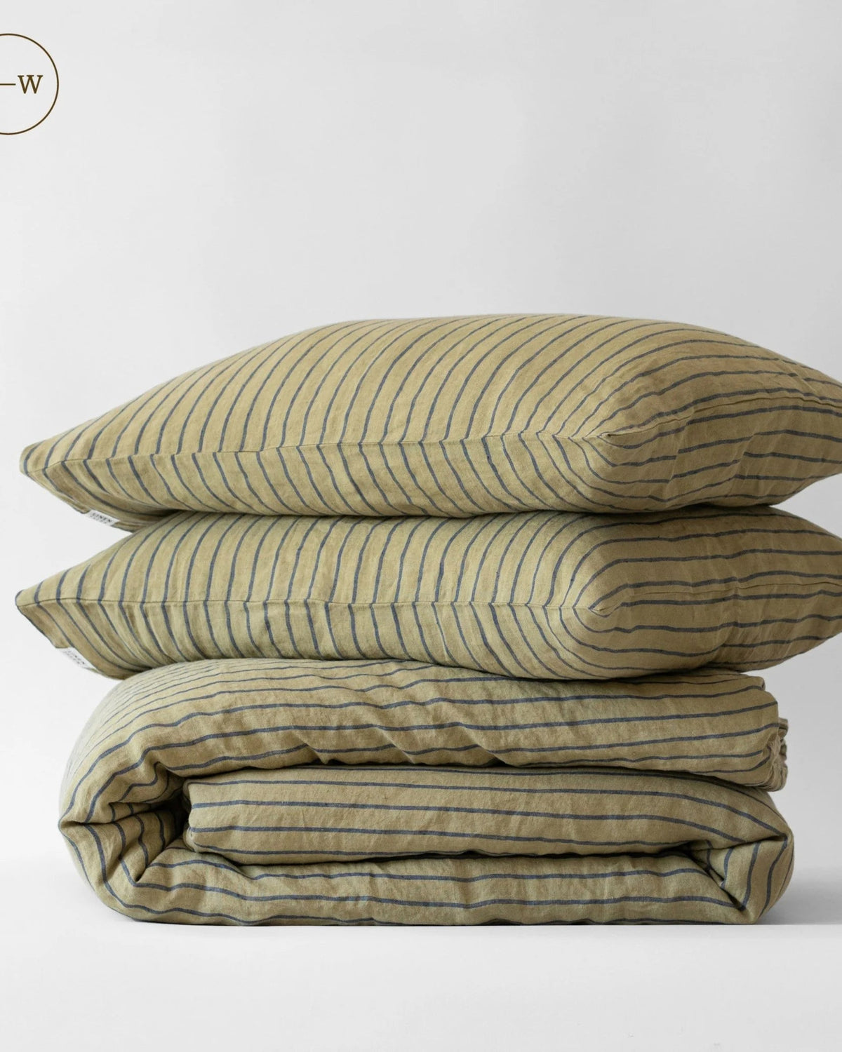 Green blue stripe - set copripiumino in lino verde a righe blu + federe