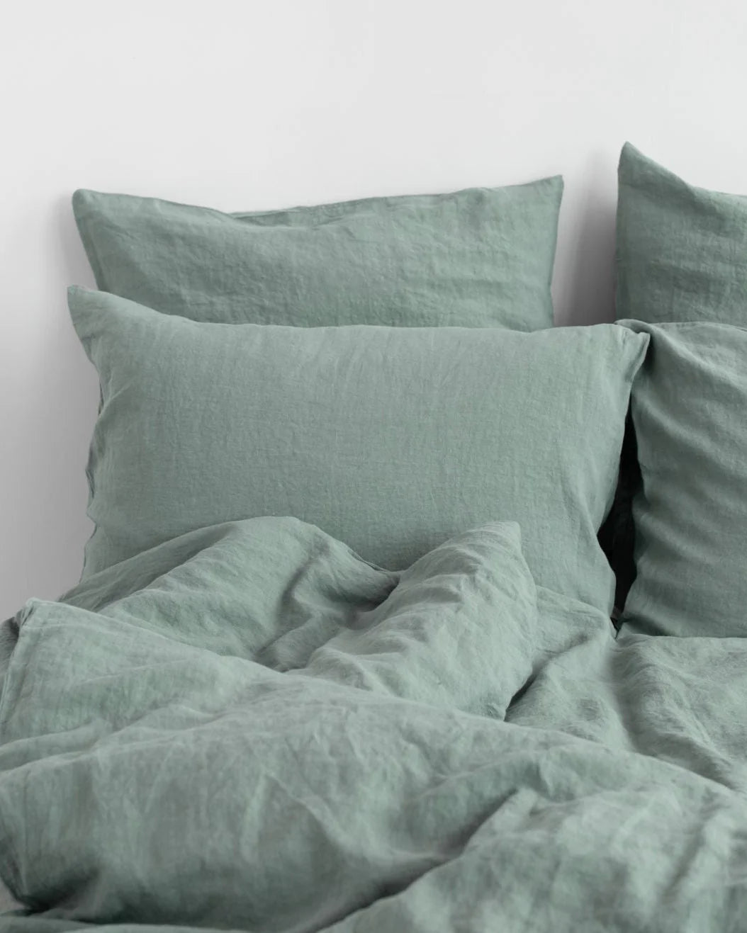 Green Milieu - set copripiumino in lino verde grigio + federe