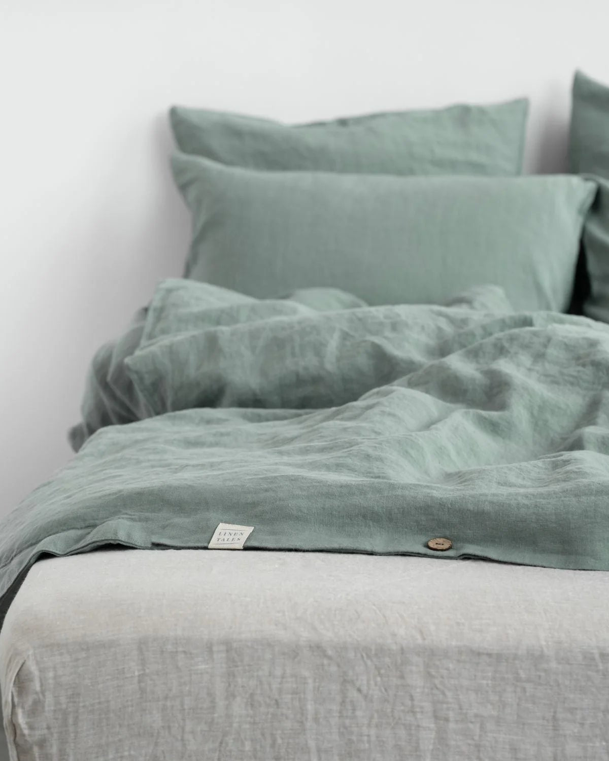 Green Milieu - set copripiumino in lino verde grigio + federe