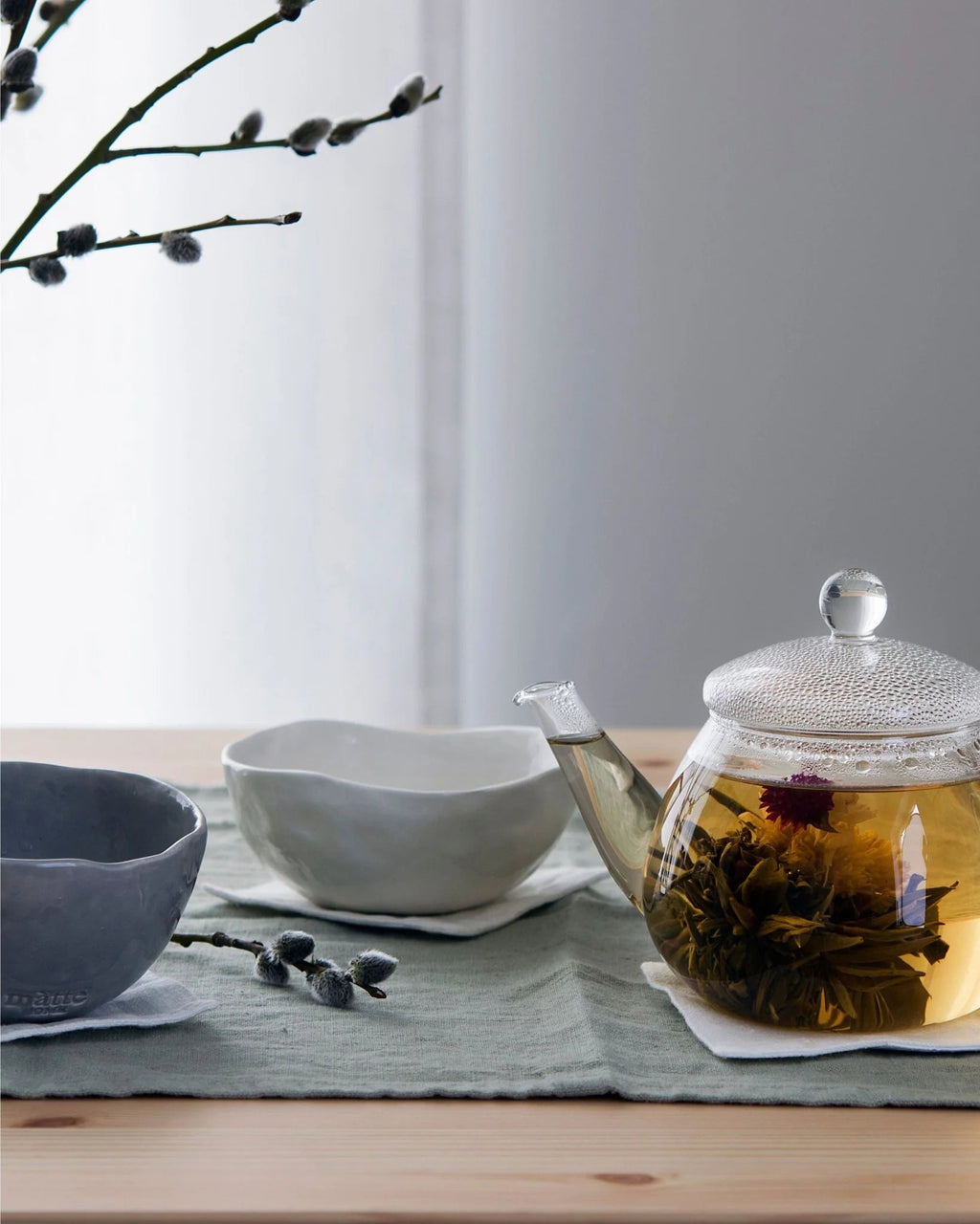 Green Milieu - runner in lino verde grigio