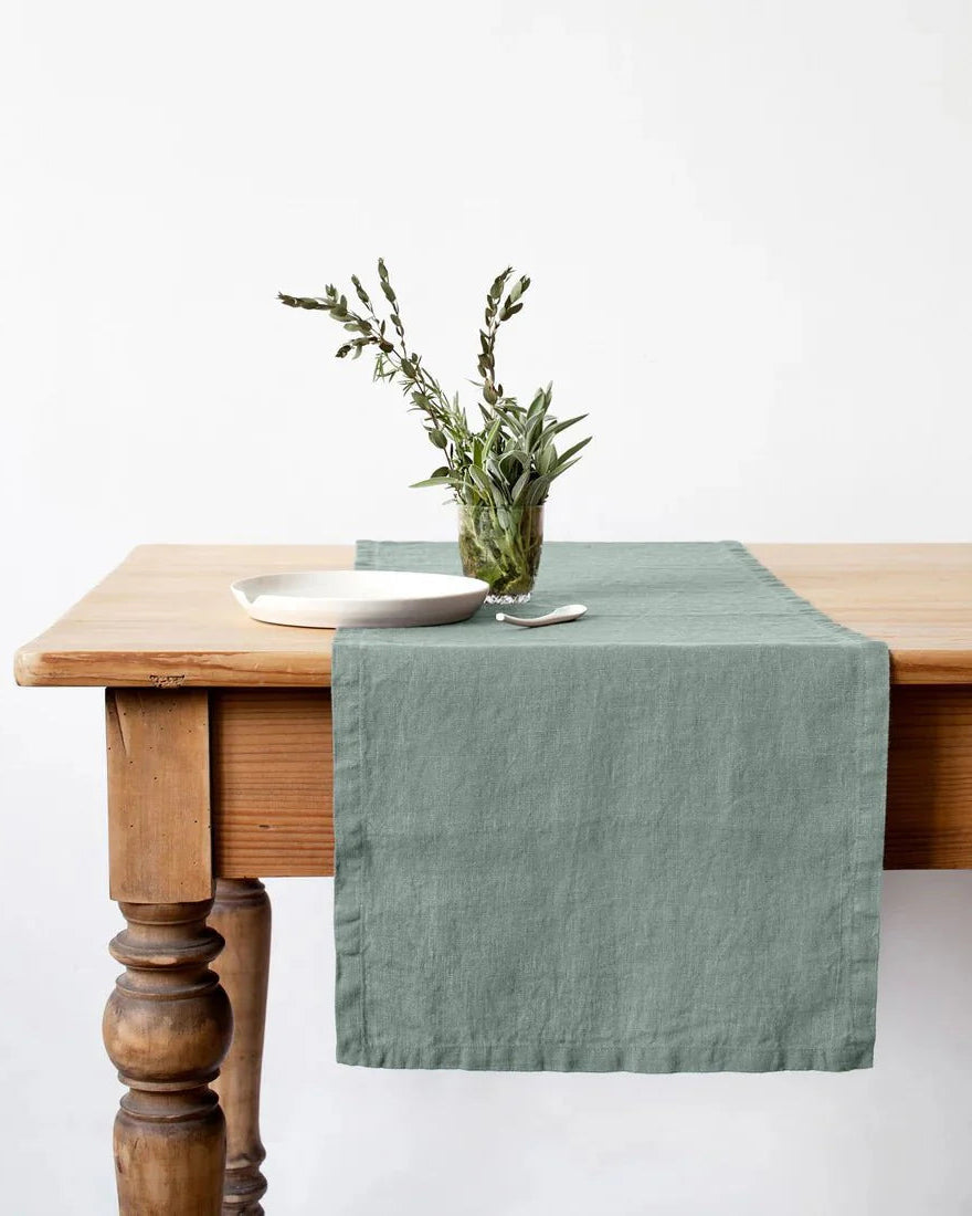 Green Milieu - runner in lino verde grigio