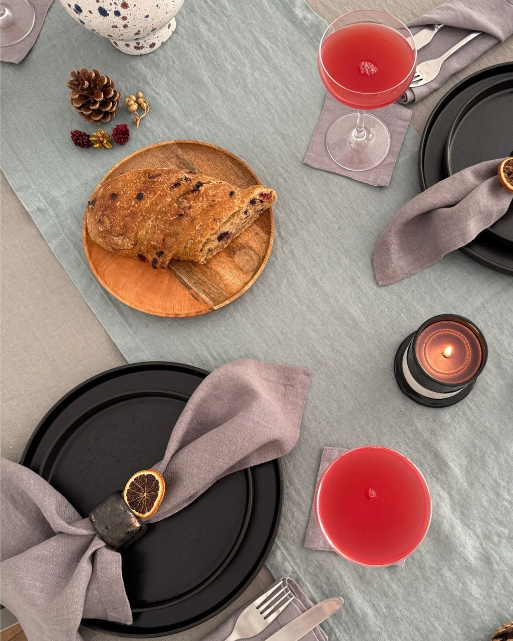 Green Milieu - runner in lino verde grigio