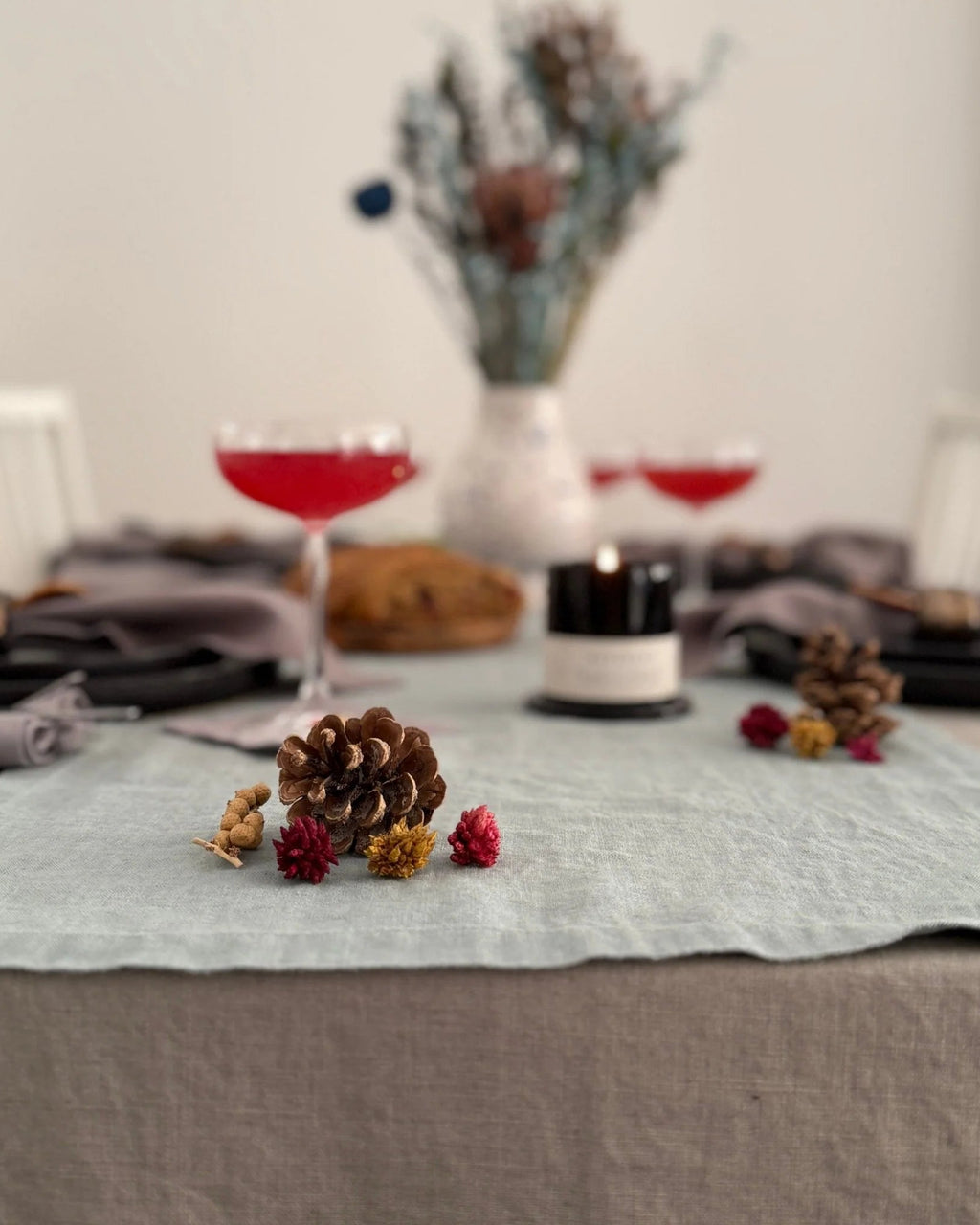 Green Milieu - runner in lino verde grigio