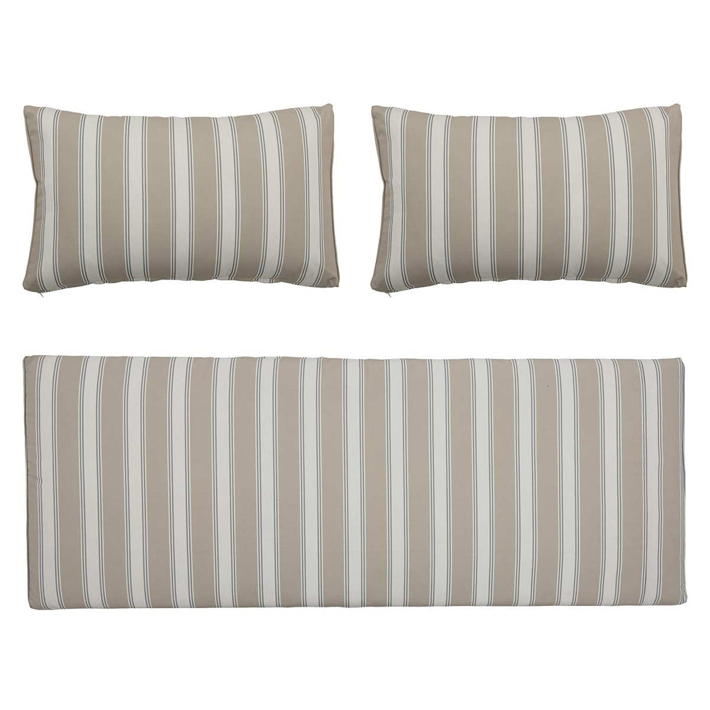 Divano da esterni con imbottitura a righe verdi e sabbia