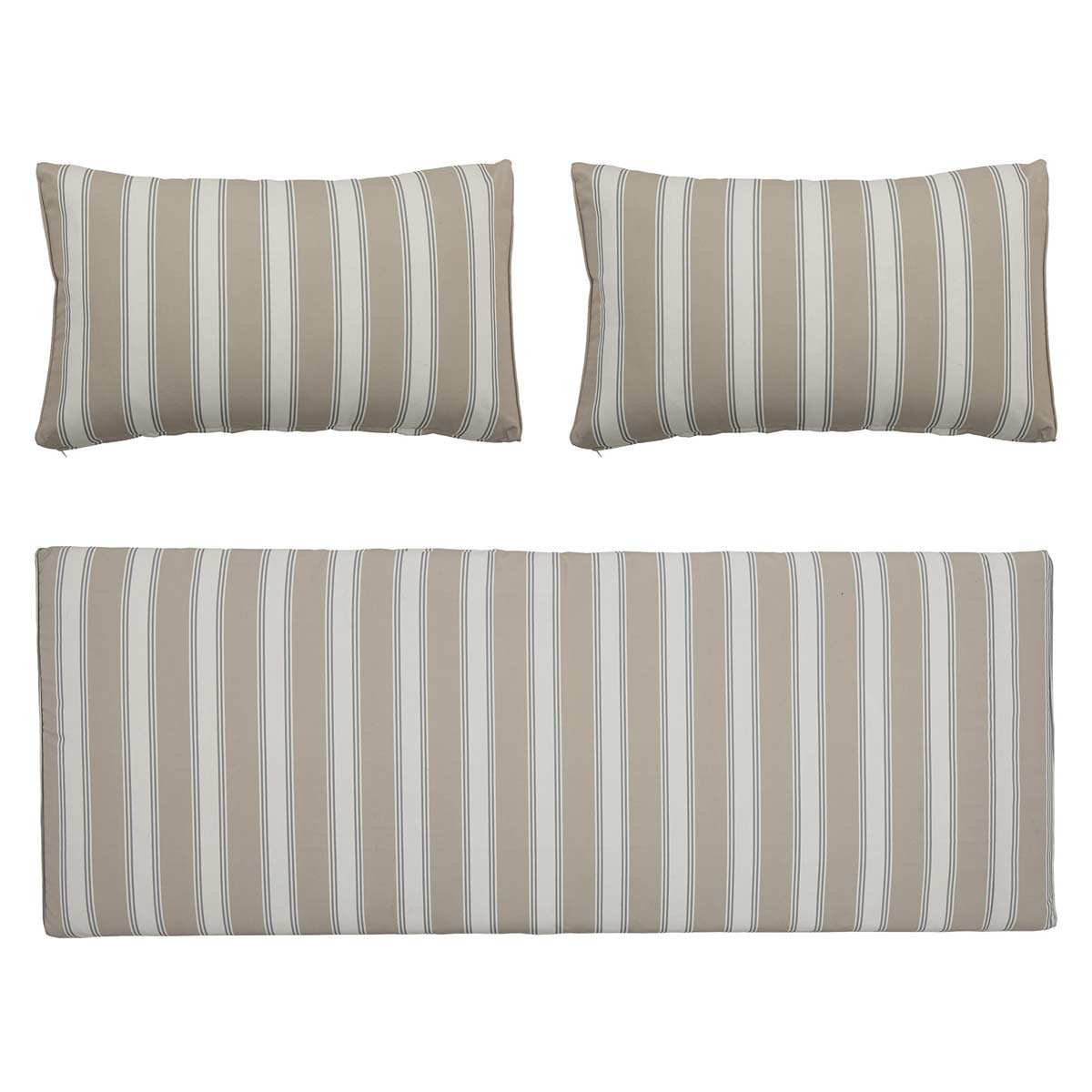 Divano da esterni con imbottitura a righe verdi e sabbia