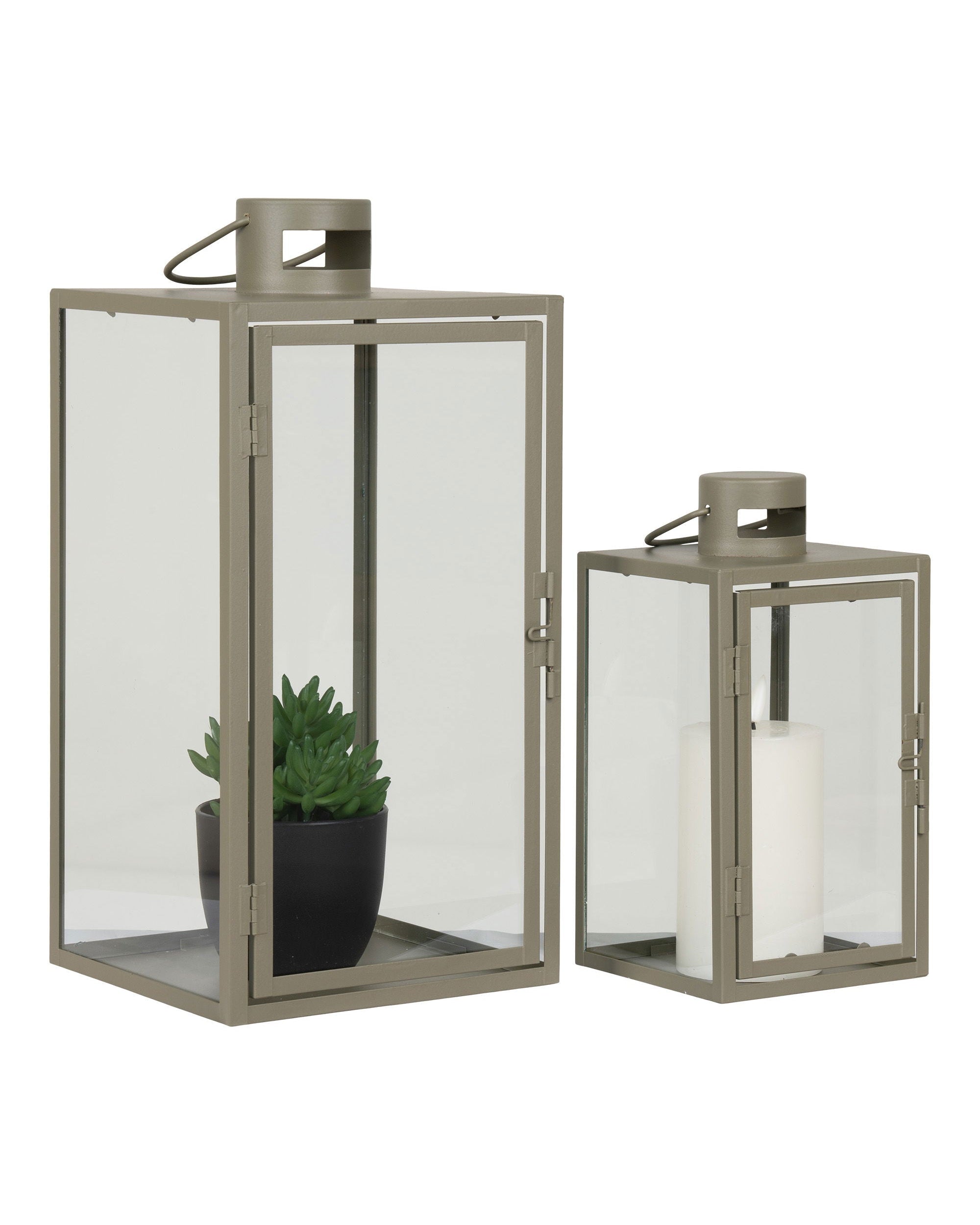 Corfu - Set 2 lanterne con manico, in metallo verde