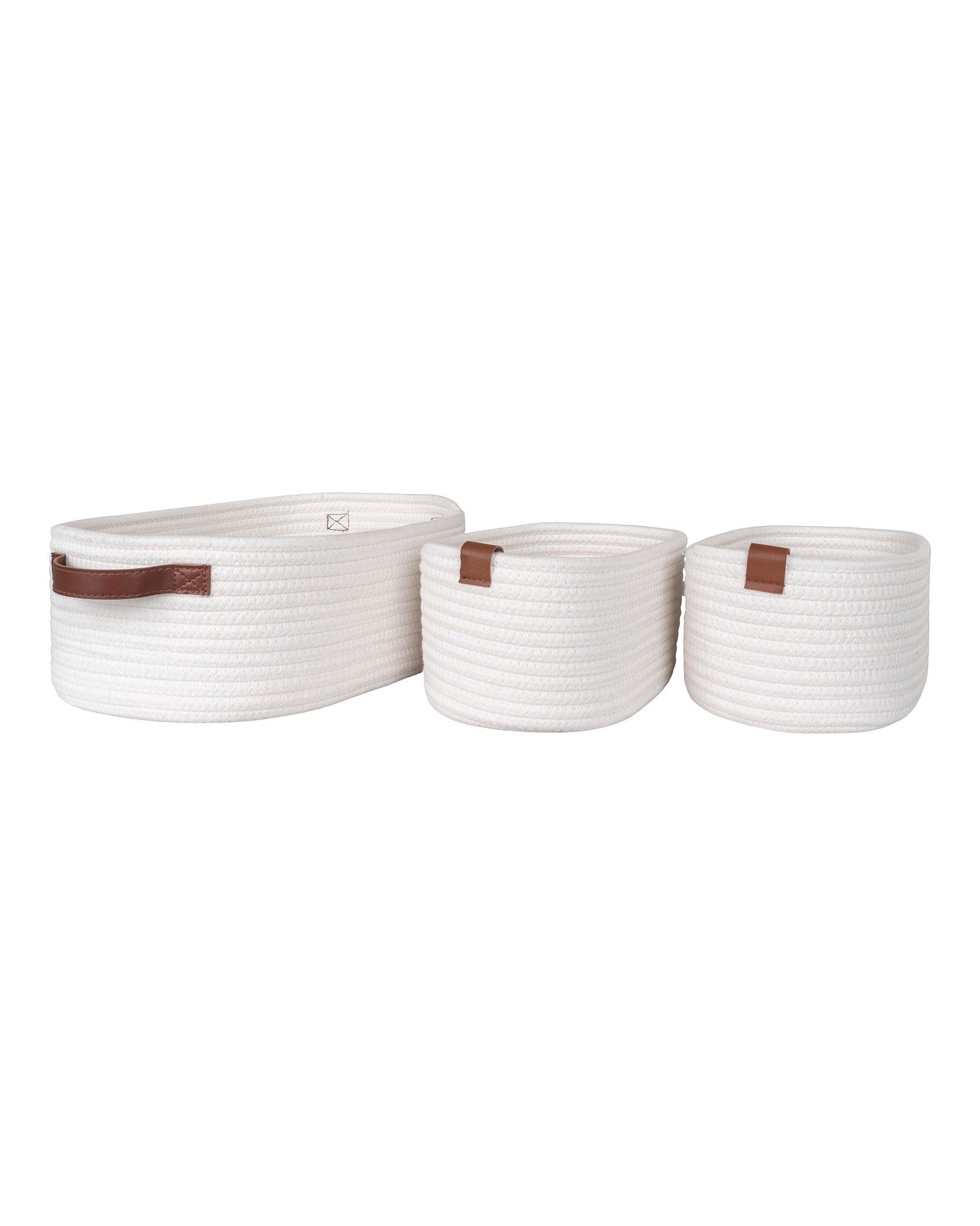 Jarana - Set 3 Cestini in cotone, bianchi