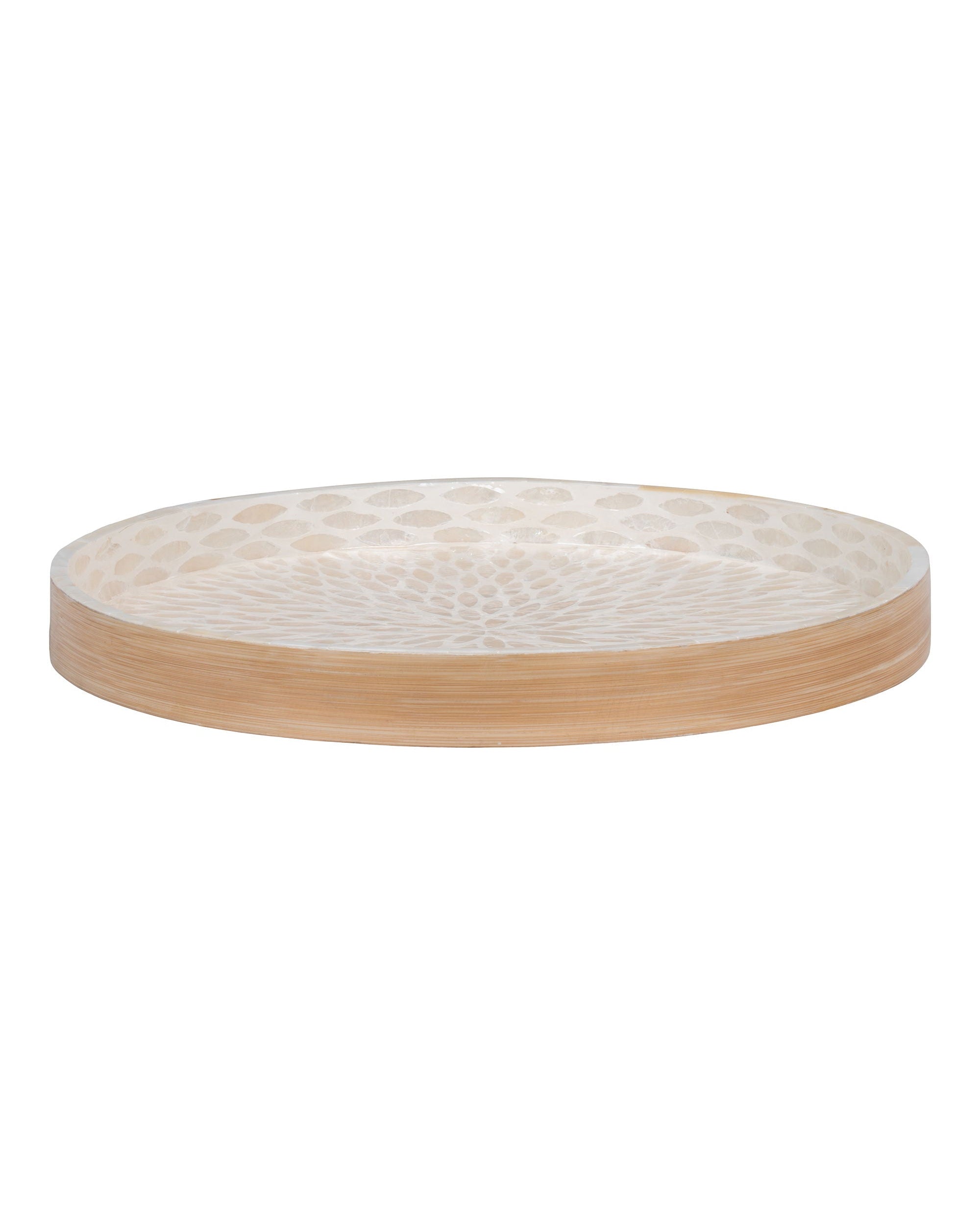 Liam - Vassoio in bamboo e conchiglia naturale, beige, 40x40x3,5 cm