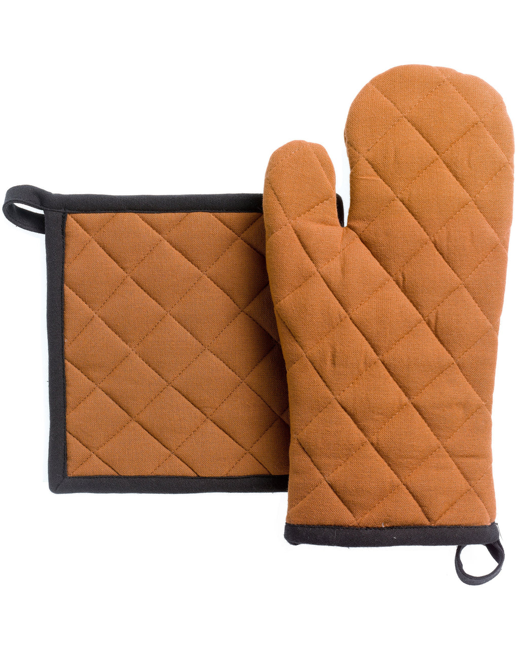 Grace - Set guanto da cucina e presina in cotone riciclato, color caramello, 15 X 32