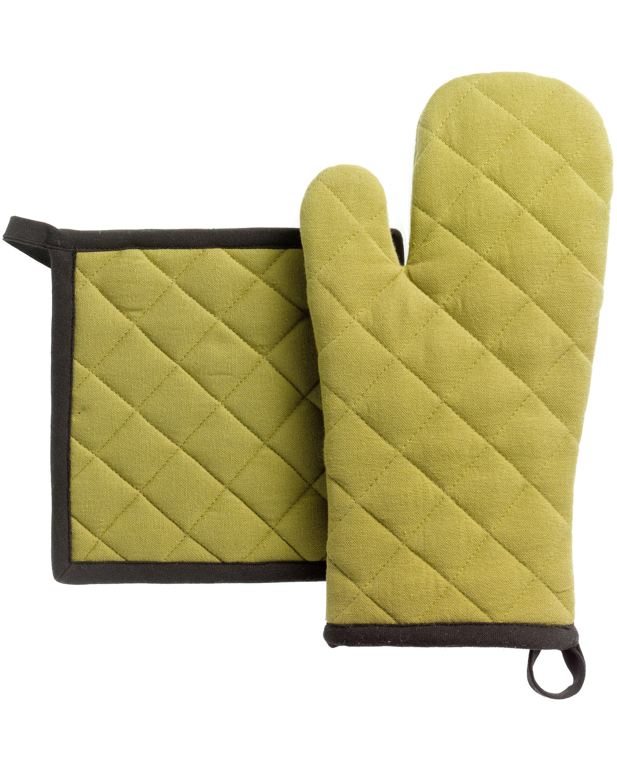 Grace - Set guanto e presina da cucina in cotone riciclato, verde Kaki 15 X 32