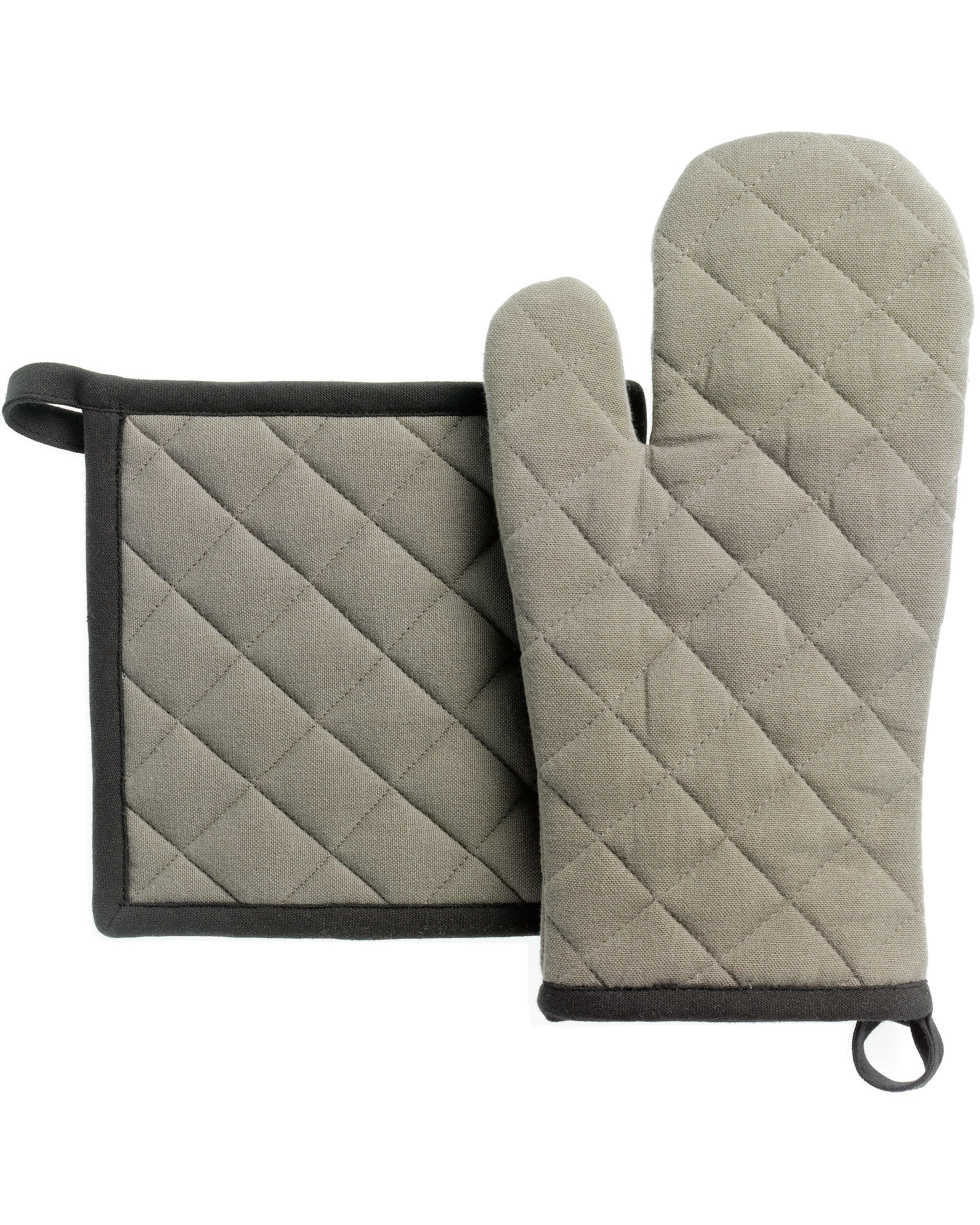 Grace - Set guanto da cucina e presina in cotone riciclato, grigio, 15 X 32