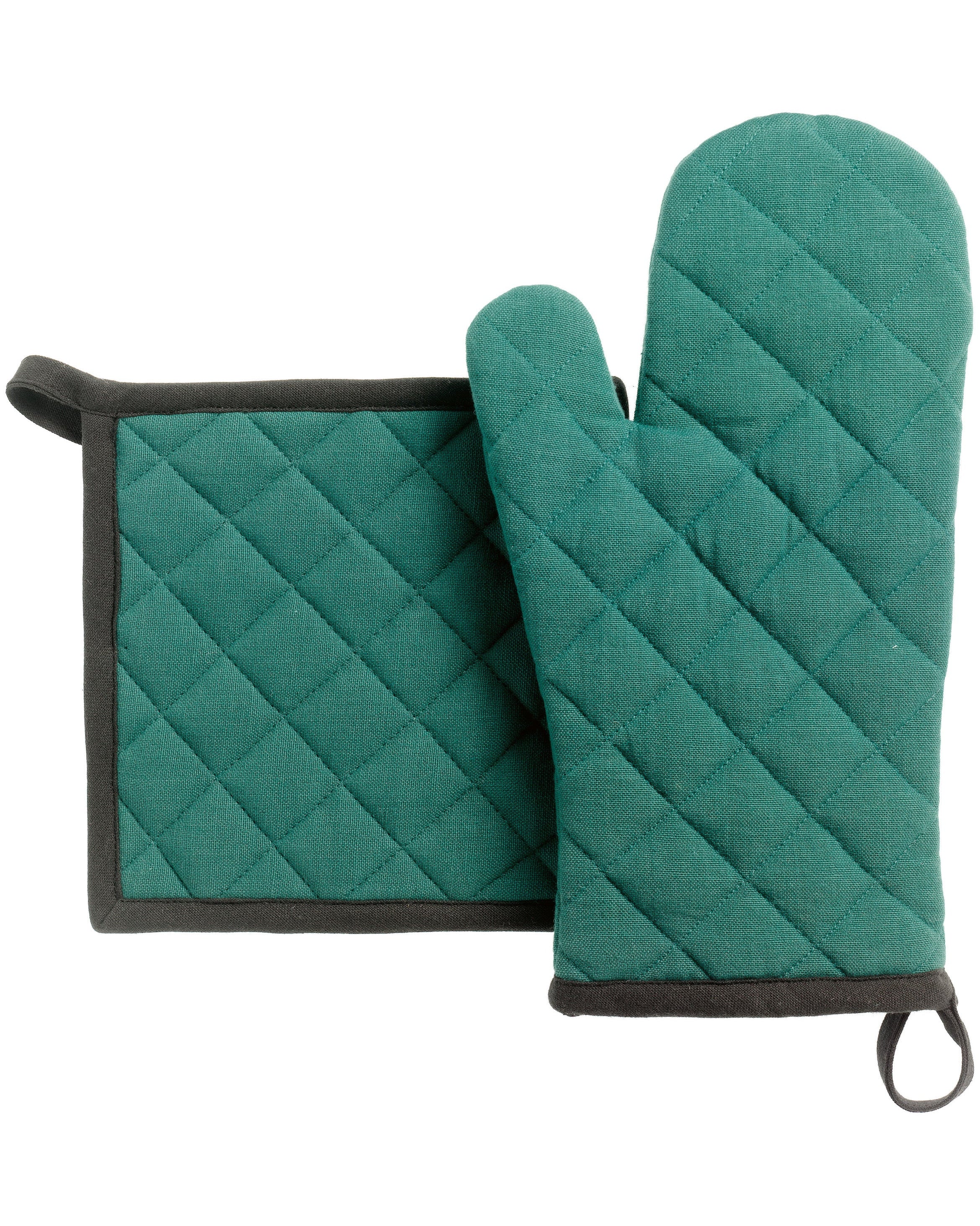 Grace - Set guanto da forno e presina in cotone riciclato, pavone, 15 X 32