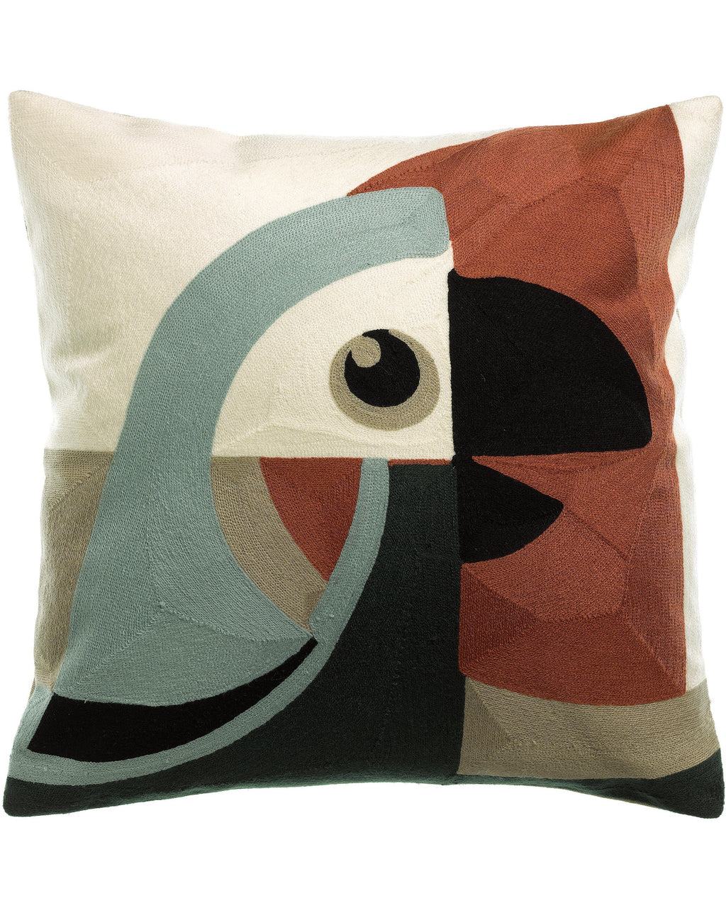 Loro - Cuscino ricamato azzurro e rosso terracotta, 45 X 45