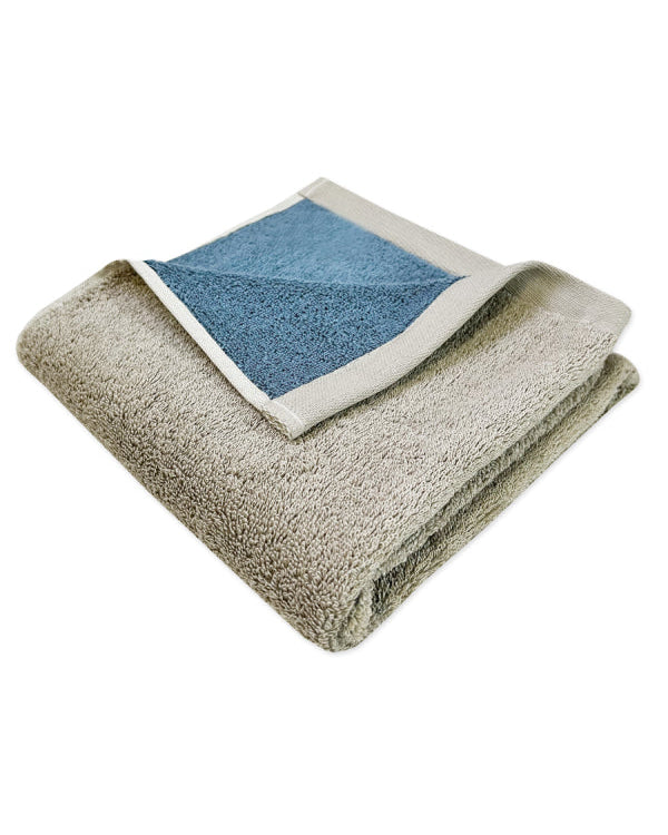 Double-face - Asciugamano ospite, beige e azzurro in cotone biologico