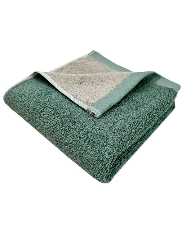 Double-face - Asciugamano verde e beige in cotone biologico