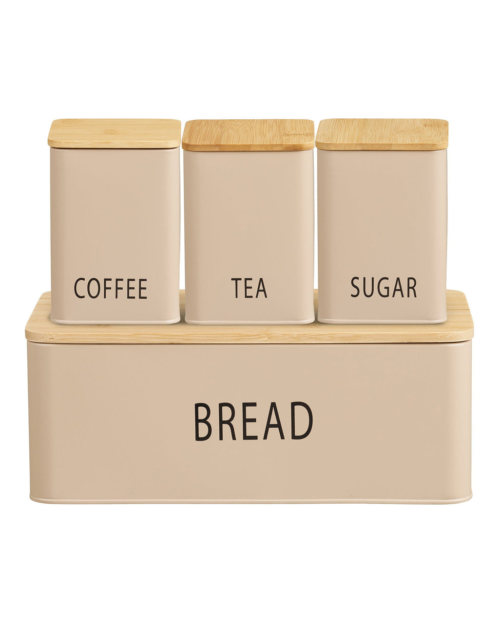 Tula - scatola per il pane con 3 contenitori, metallo/bambù, beige, set da 4