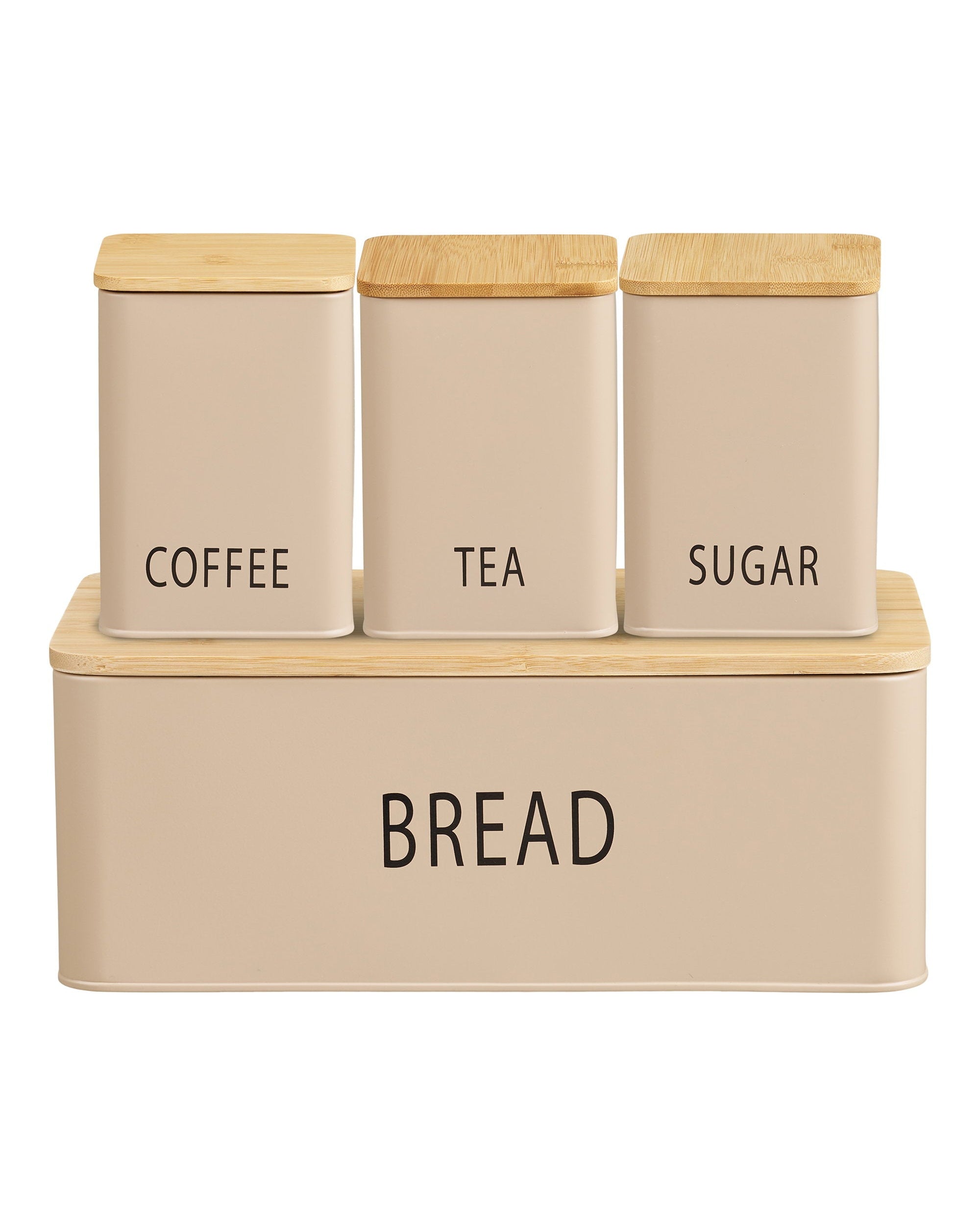 Tula - scatola per il pane con 3 contenitori, metallo/bambù, beige, set da 4