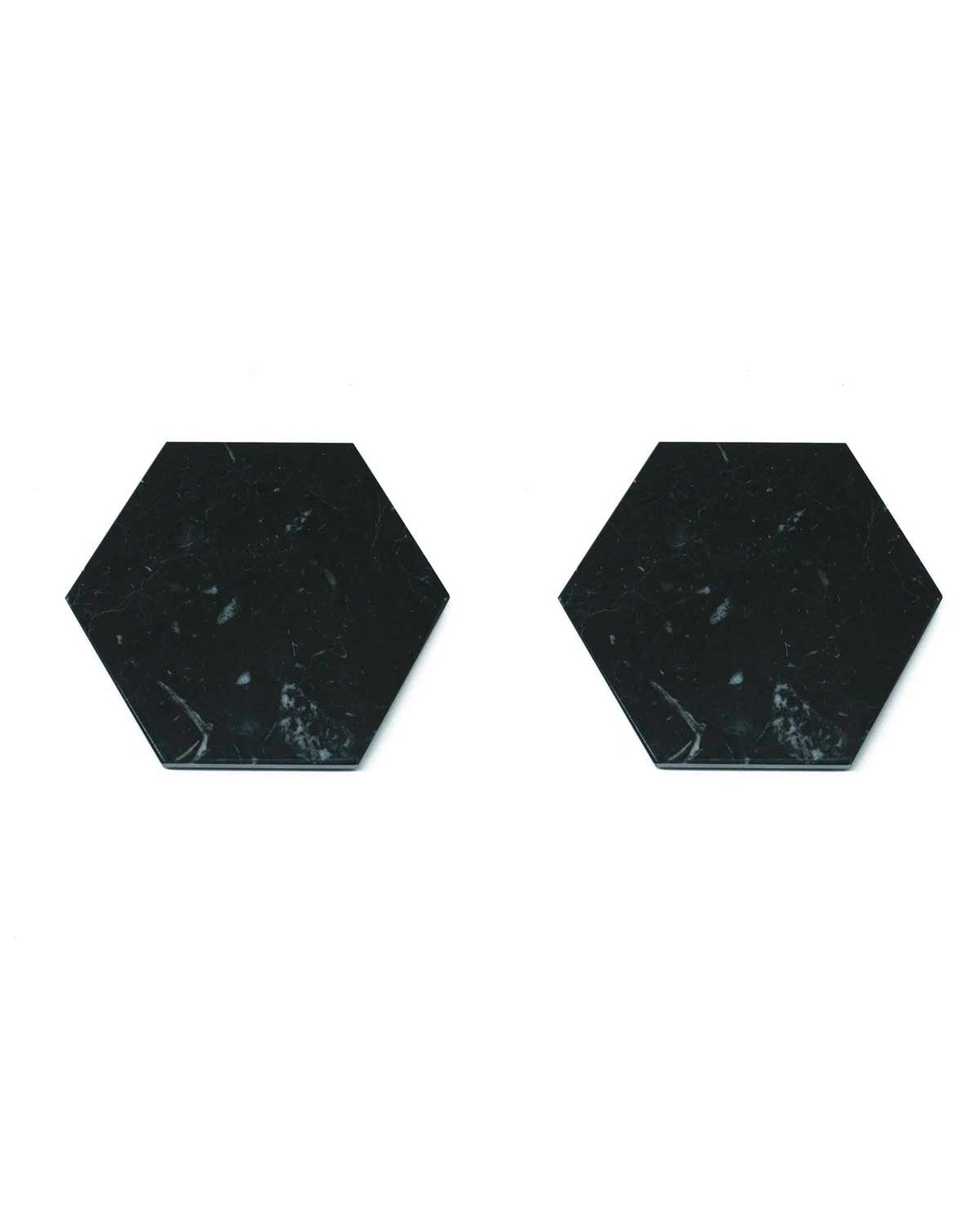 Set due sottobicchieri esagonali in marmo nero