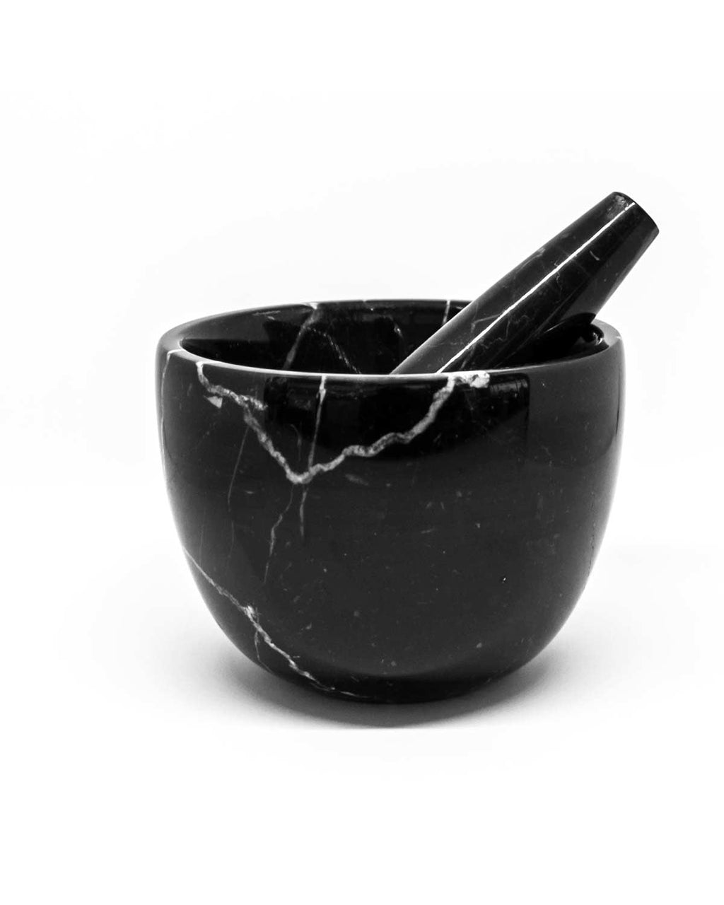 Mortaio e pestello in marmo nero Marquina