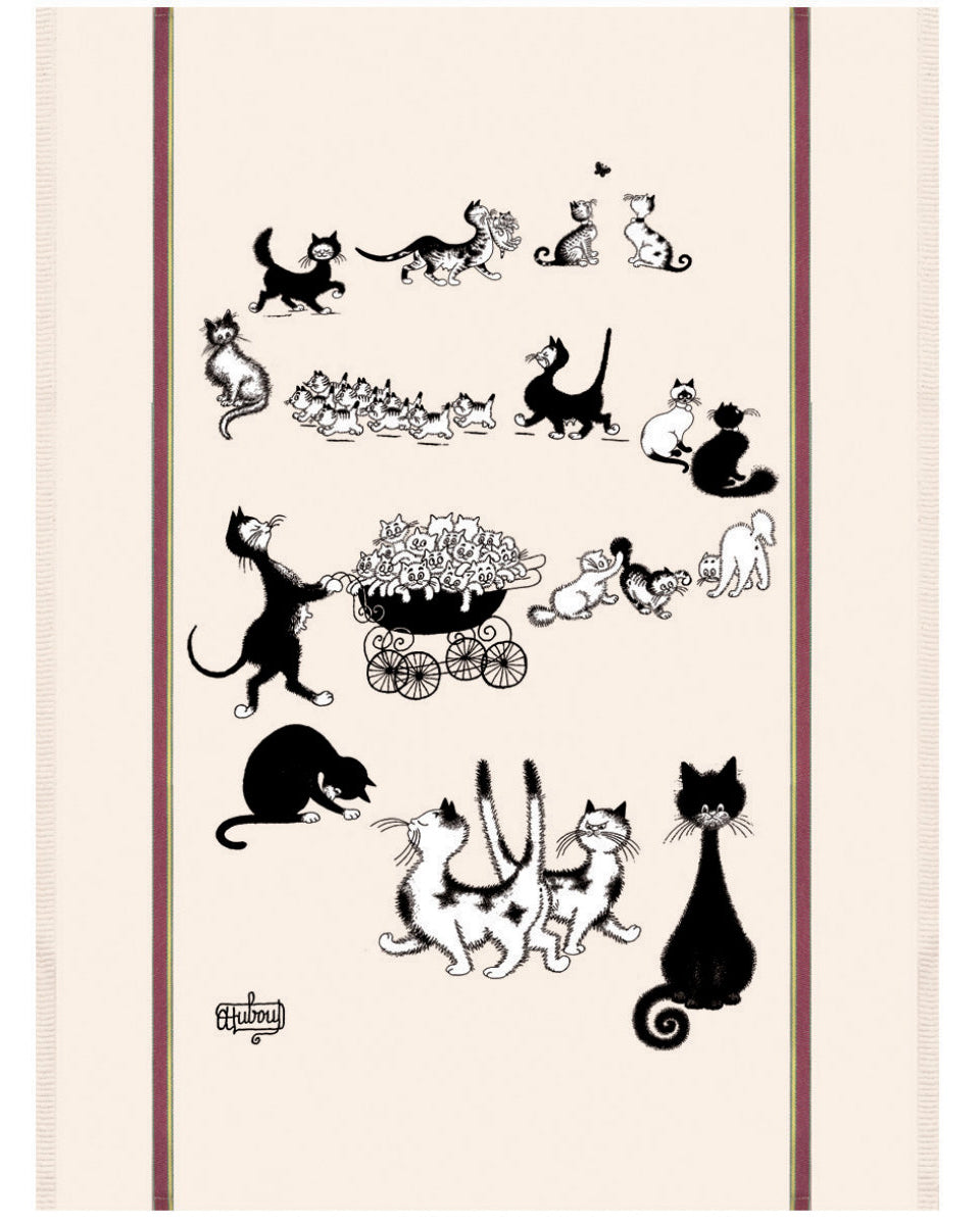 Dubout - Asciugamano da cucina stampa gatti, Ecru, 60 X 80