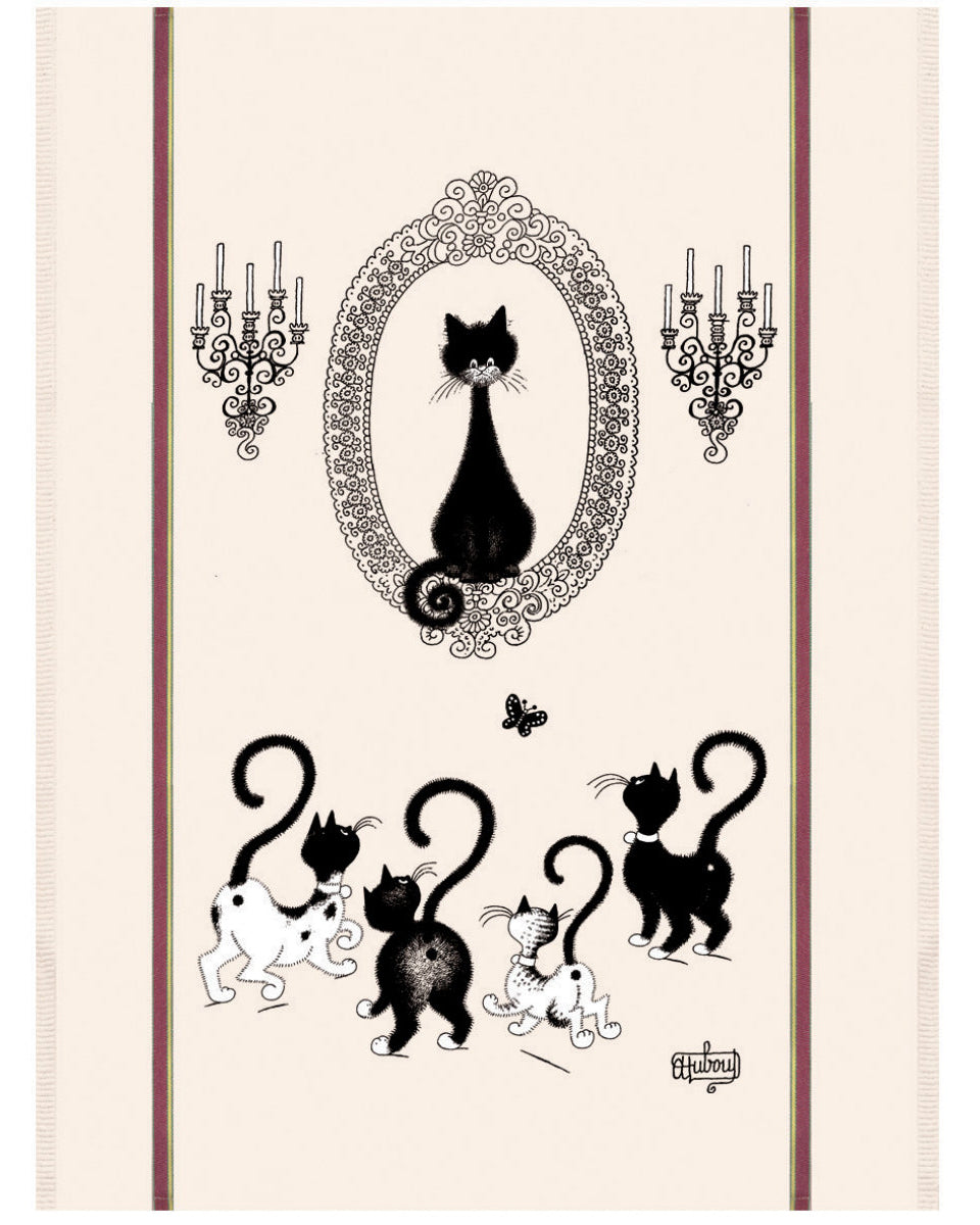Dubout - Asciugamano da cucina stampa gatti,  Ecru 60 X 80