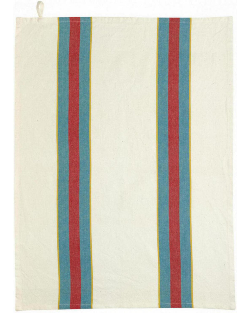 Yuna - strofinaccio da cucina in cotone riciclato avorio a righe azzurre, 50 X 70