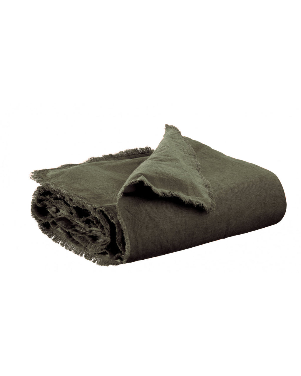 Laly - Plaid imbottito verde oliva con frange, 85 X 200
