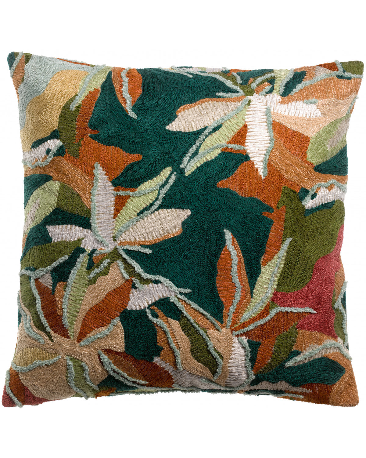 Alina Petrole - cuscino ricamato foliage, 45 X 45