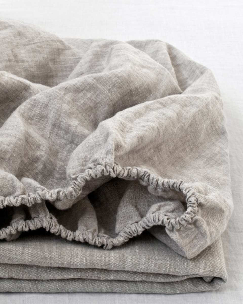 Lenzuolo in lino con angoli colore beige melange