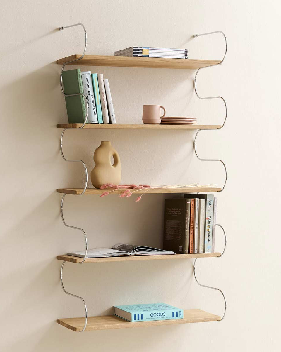 Libreria di design in rovere e acciaio