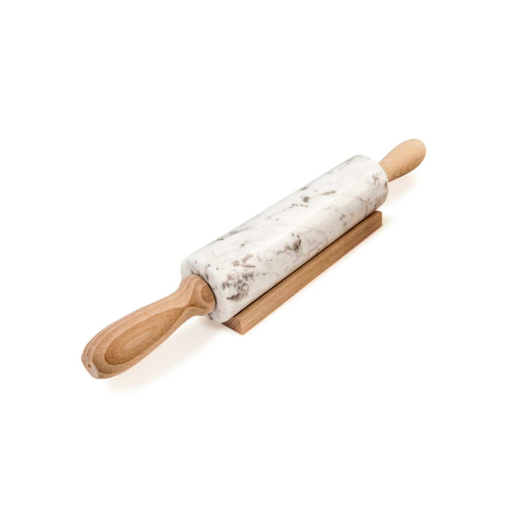 Mattarello in marmo bianco e legno
