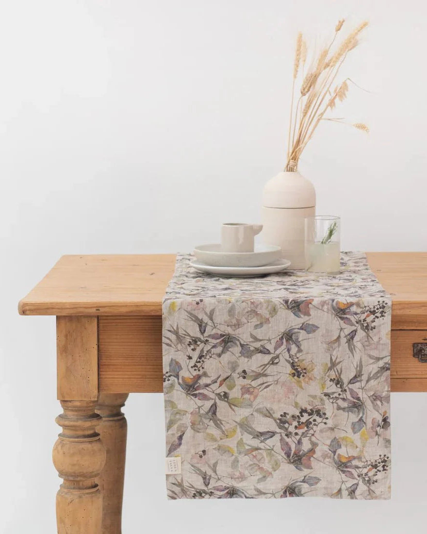 Meadow - runner in lino naturale con fantasia a fiori
