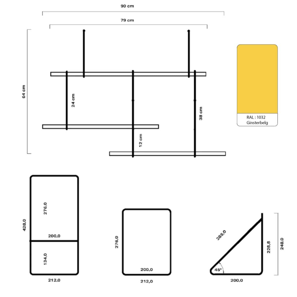 Misure libreria gialla di design