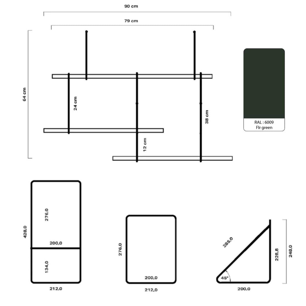 Misure libreria verde di design