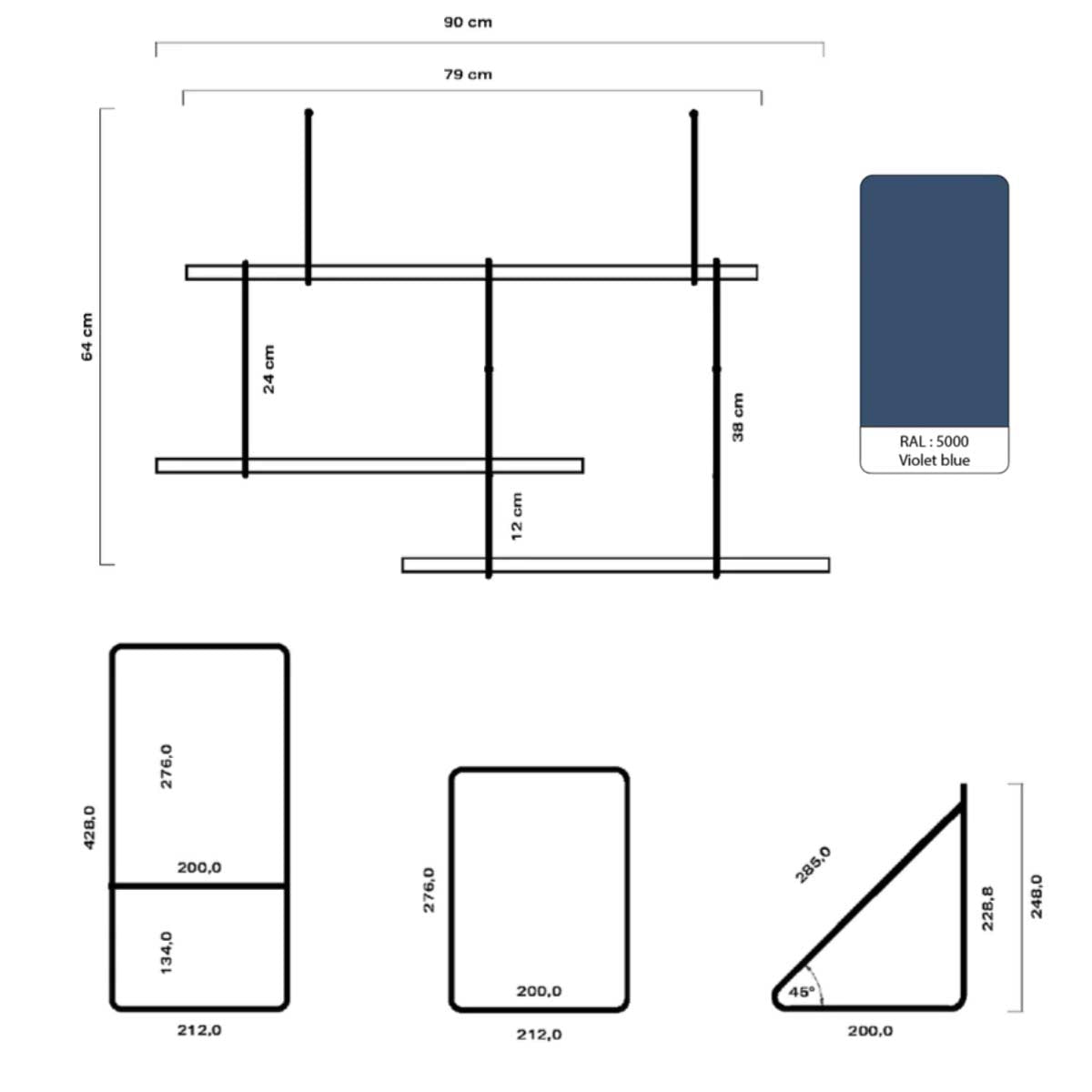 Misure libreria blu di design