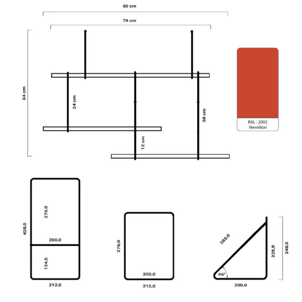 Misure libreria rossa di design