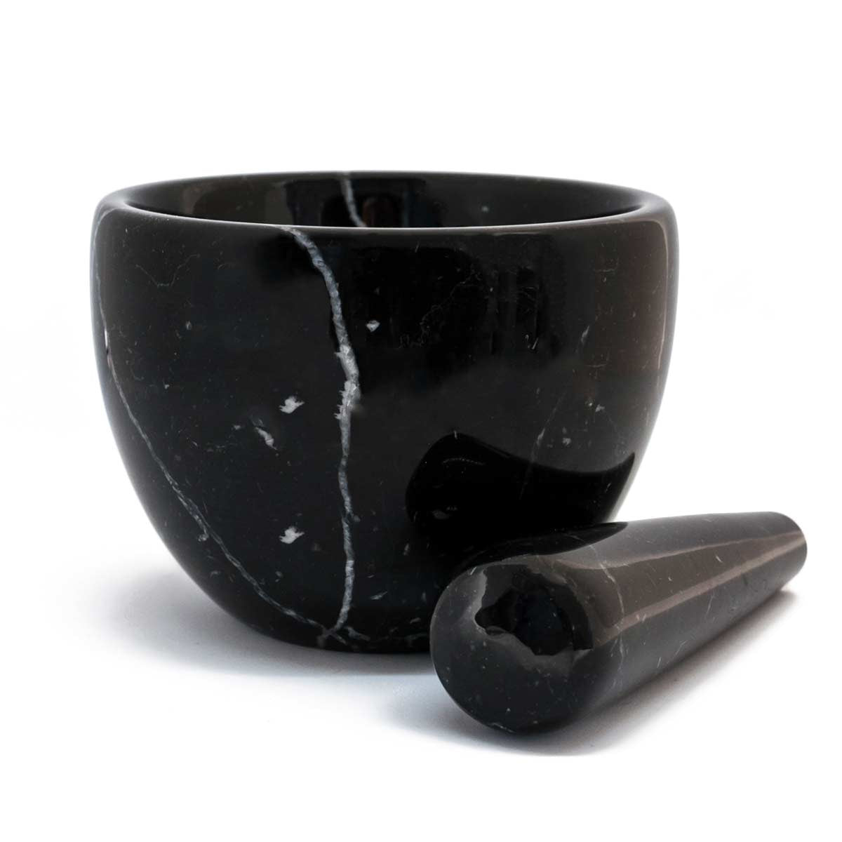 Mortaio e pestello di design in marmo nero