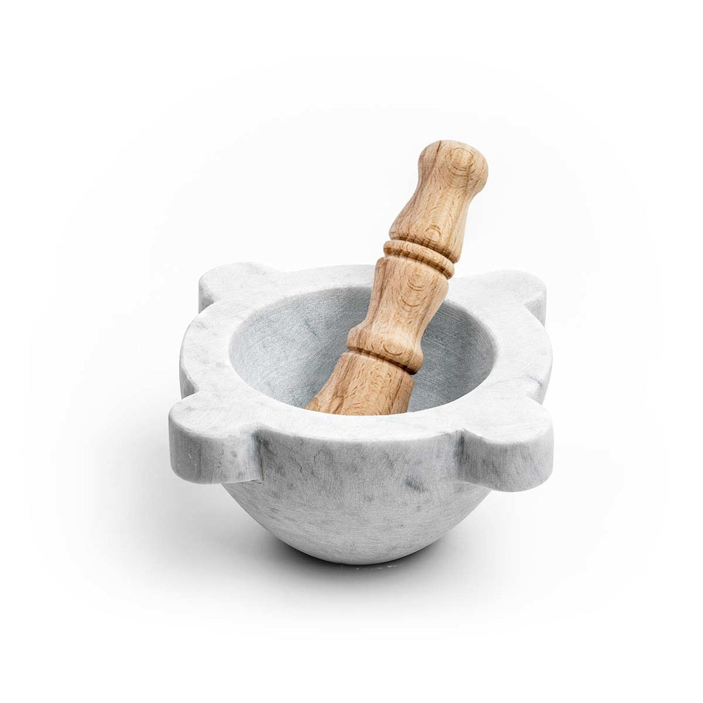 Mortaio in marmo bianco con pestello in legno, FiammettaV Home Collection