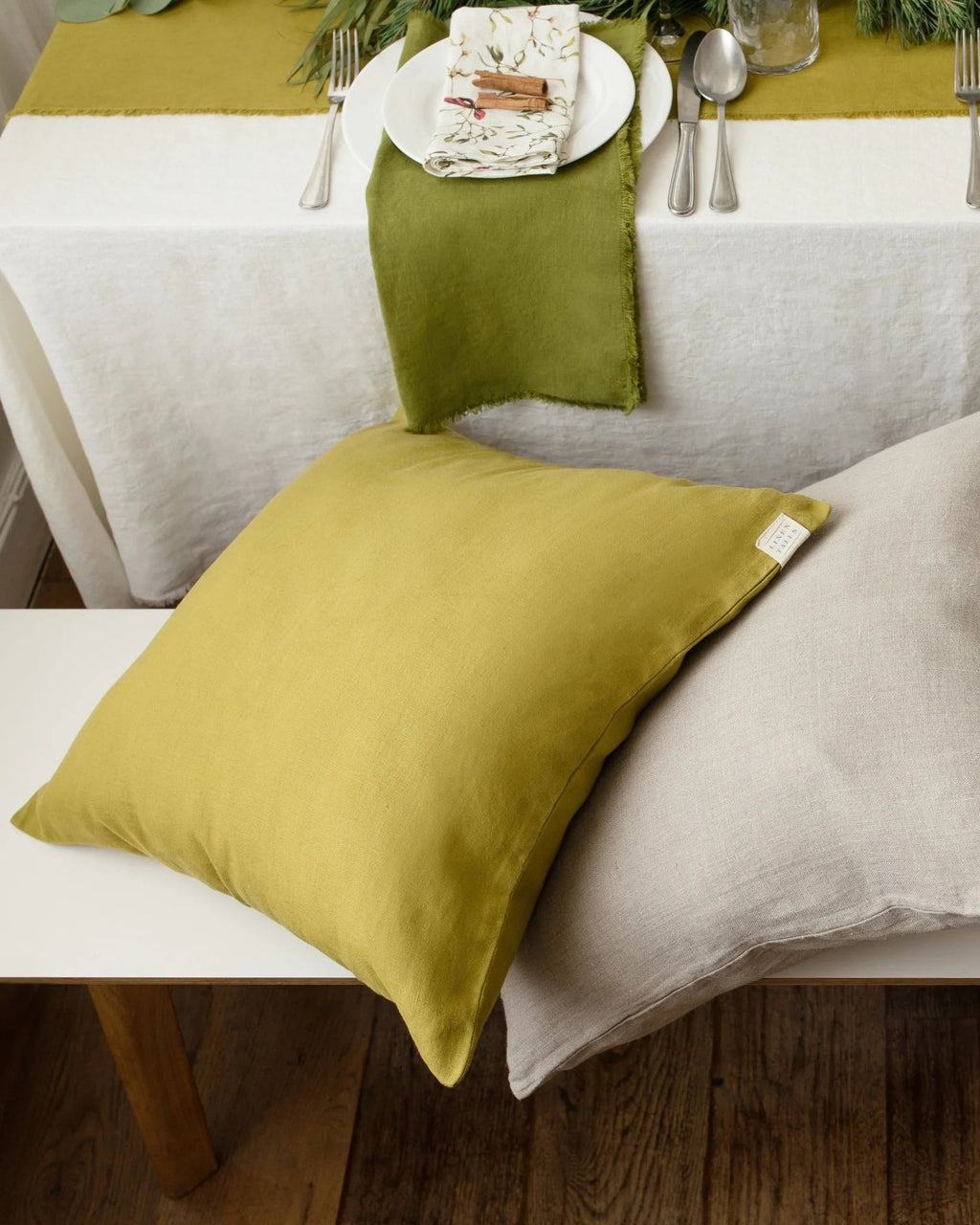 Moss Green - Fodera cuscino in lino verde