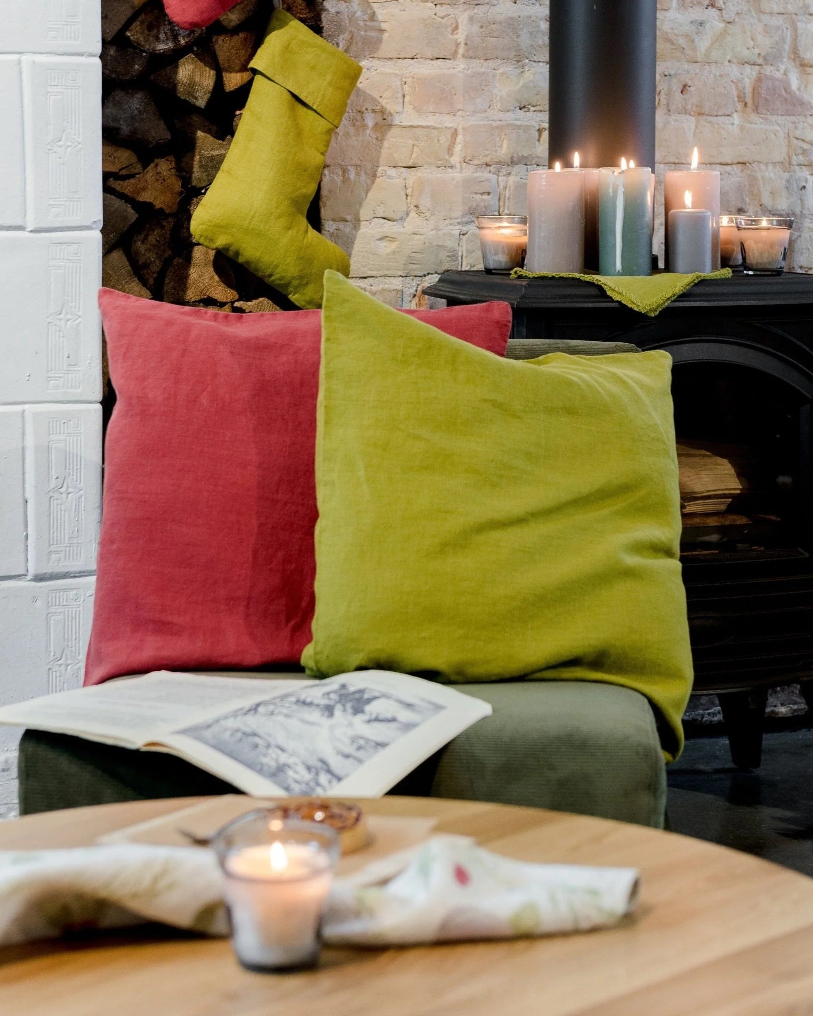 Moss Green - Fodera cuscino in lino verde