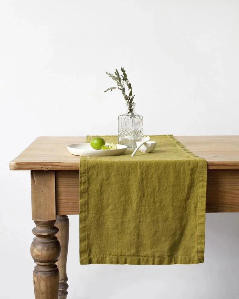 Moss Green - runner in lino verde muschio